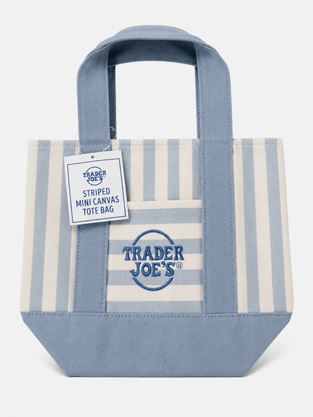 Trader Joe's Striped Mini Canvas Tote - Light Blue & Cream